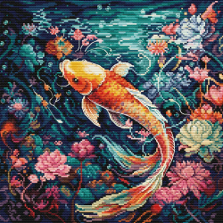 Kreuzstich | Orangener Koi -  25x25 cm