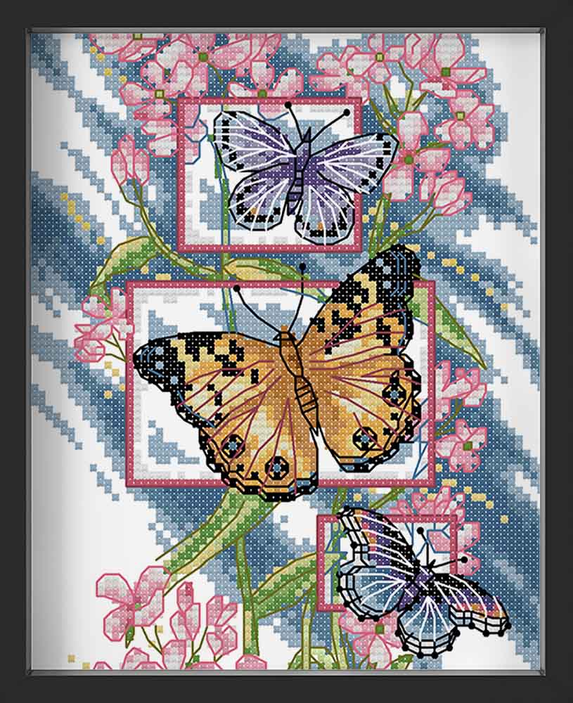 Kreuzstich - drei bunte Schmetterlinge | 20x25 cm - Diy - Fadenkunst