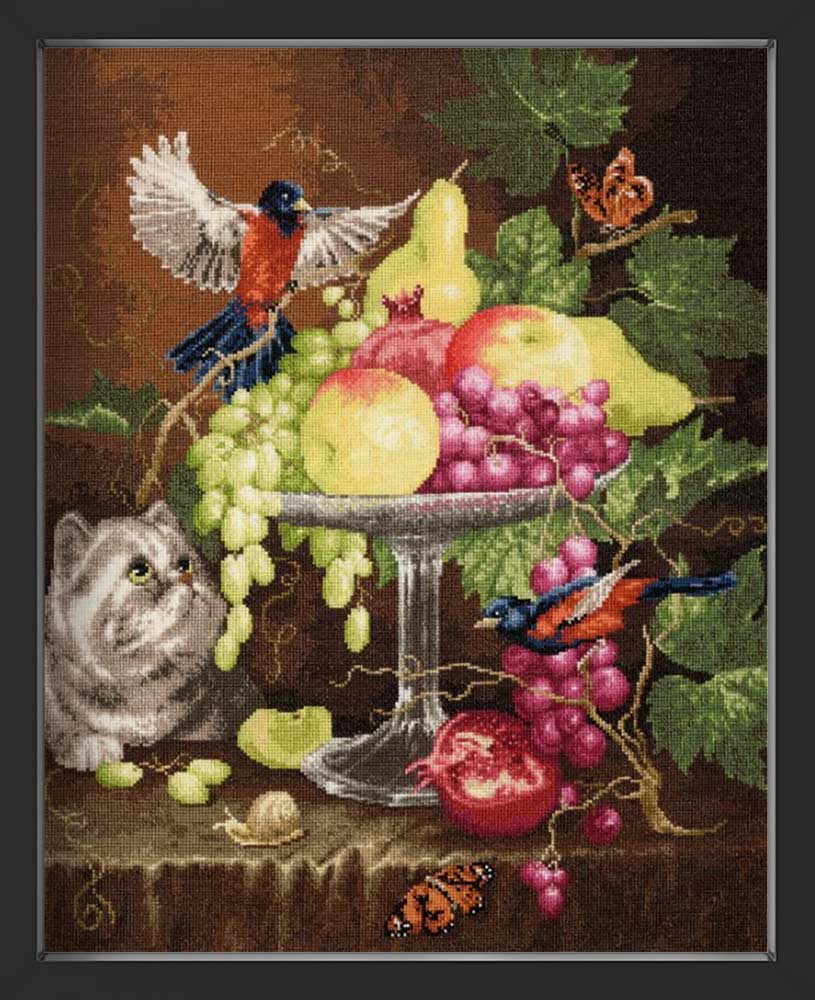 Kreuzstich - Vase mit Früchten | 45x35 cm - Diy - Fadenkunst